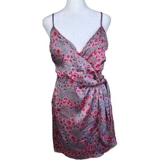 Lush Sz S Pastel Purple Pink Floral Flirt Mini Tank Dress Wrap Style Chiffon NWT - Picture 6 of 16